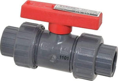 Legend Valve - 1/2" Pipe, Full Port, PVC True Union Design Ball Valve - Inline - One Way Flow, FNPT x Solvent Ends, Tee Handle, 150 WOG - USA Tool & Supply