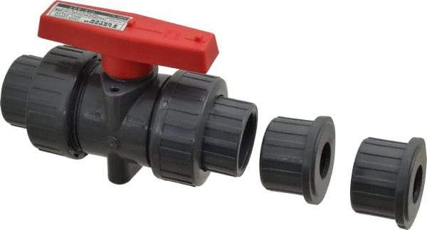 Legend Valve - 1" Pipe, Full Port, PVC True Union Design Ball Valve - Inline - One Way Flow, FNPT x Solvent Ends, Tee Handle, 150 WOG - USA Tool & Supply
