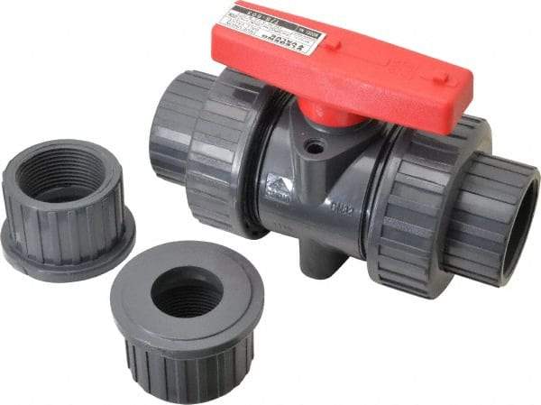 Legend Valve - 1-1/4" Pipe, Full Port, PVC True Union Design Ball Valve - Inline - One Way Flow, FNPT x Solvent Ends, Tee Handle, 150 WOG - USA Tool & Supply