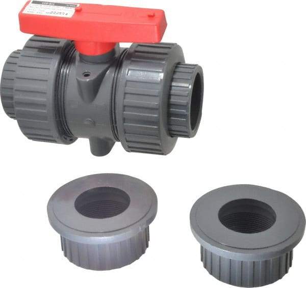 Legend Valve - 2" Pipe, Full Port, PVC True Union Design Ball Valve - Inline - One Way Flow, FNPT x Solvent Ends, Tee Handle, 150 WOG - USA Tool & Supply