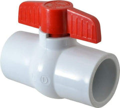 Legend Valve - 1-1/4" Pipe, Full Port, PVC Miniature Ball Valve - Inline - One Way Flow, Solvent x Solvent Ends, Tee Handle, 150 WOG - USA Tool & Supply