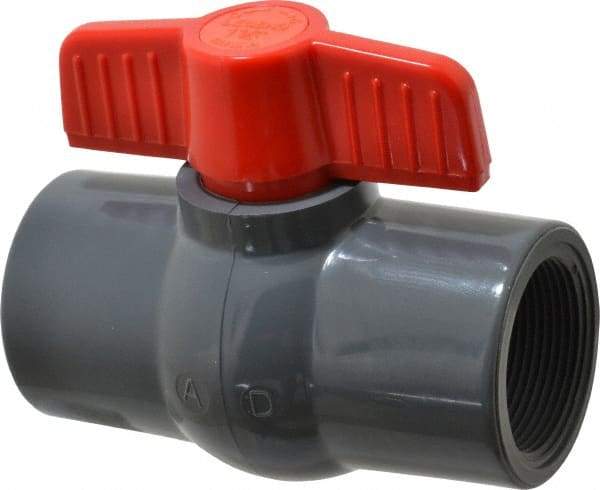 Legend Valve - 1-1/2" Pipe, Full Port, PVC Miniature Ball Valve - Inline - One Way Flow, FNPT x FNPT Ends, Tee Handle, 150 WOG - USA Tool & Supply