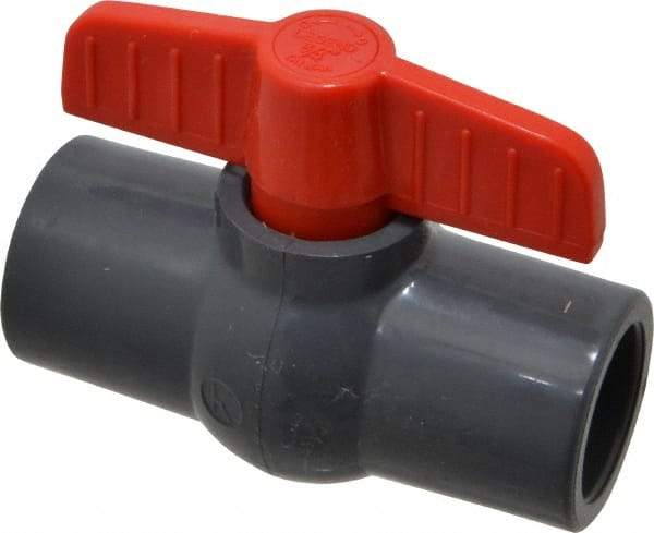 Legend Valve - 3/4" Pipe, Full Port, PVC Miniature Ball Valve - Inline - One Way Flow, Solvent x Solvent Ends, Tee Handle, 150 WOG - USA Tool & Supply