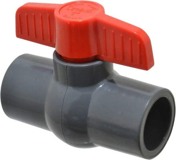 Legend Valve - 1" Pipe, Full Port, PVC Miniature Ball Valve - Inline - One Way Flow, Solvent x Solvent Ends, Tee Handle, 150 WOG - USA Tool & Supply