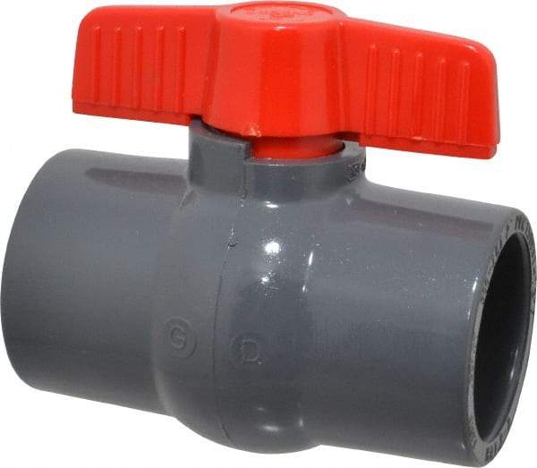 Legend Valve - 2" Pipe, Full Port, PVC Miniature Ball Valve - Inline - One Way Flow, Solvent x Solvent Ends, Tee Handle, 150 WOG - USA Tool & Supply