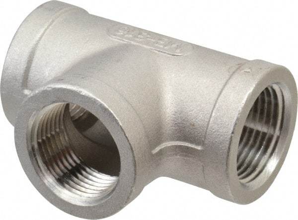 Merit Brass - 3/4" Grade 316 Stainless Steel Pipe Tee - FNPT x FNPT x FNPT End Connections, 150 psi - USA Tool & Supply