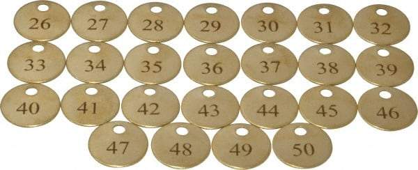 Value Collection - 1" High x 1" Long, 26 to 50, English Safety & Facility Numbered Tag - 1 Side, Brass - USA Tool & Supply