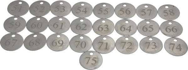 Value Collection - 1-1/4" High x 1-1/4" Long, 51 to 75, English Safety & Facility Numbered Tag - 1 Side, Aluminum - USA Tool & Supply