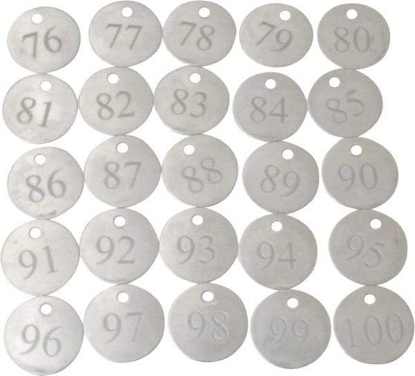 Value Collection - 1-1/4" High x 1-1/4" Long, 76 to 100, English Safety & Facility Numbered Tag - 1 Side, Aluminum - USA Tool & Supply