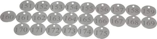 Value Collection - 1-1/4" High x 1-1/4" Long, 151 to 175, English Safety & Facility Numbered Tag - 1 Side, Aluminum - USA Tool & Supply