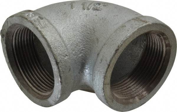 Made in USA - Class 150, 1-1/2" Galvanized Pipe 90° Elbow - Threaded, Malleable Iron - USA Tool & Supply