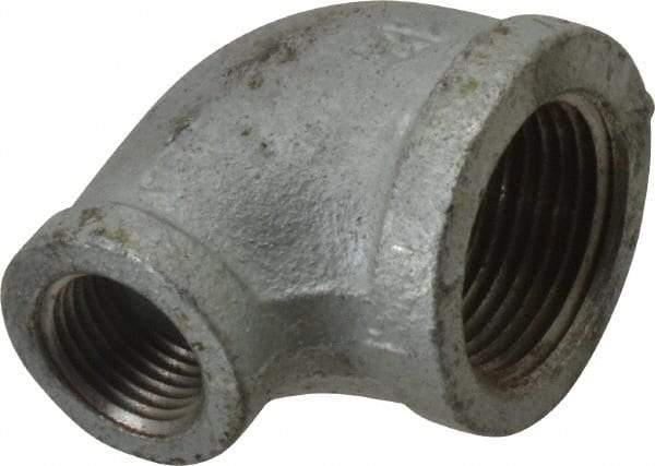 Made in USA - Class 150, 1 x 1/2" Galvanized Pipe Reducing Elbow - Threaded, Malleable Iron - USA Tool & Supply