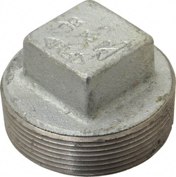 Made in USA - Class 150, 2" Galvanized Pipe Square Plug - Threaded, Malleable Iron - USA Tool & Supply