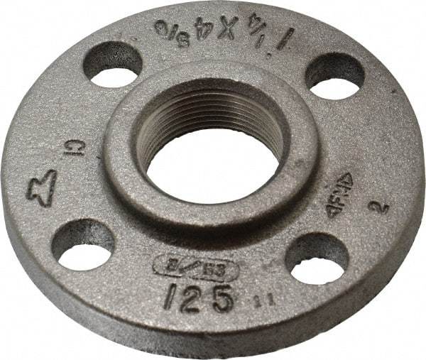 Made in USA - 1-1/4" Pipe, 4-5/8" OD, 13/16" Hub Length, Iron Threaded Pipe Flange - 2-5/16" Across Bolt Hole Centers, 3/4" Bolt Hole, 175 psi, Class 125 - USA Tool & Supply