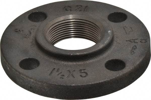 Made in USA - 1-1/2" Pipe, 5" OD, 7/8" Hub Length, Iron Threaded Pipe Flange - 2-9/16" Across Bolt Hole Centers, 7/8" Bolt Hole, 175 psi, Class 125 - USA Tool & Supply