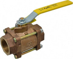 Apollo - 1-1/2" Pipe, Full Port, Bronze Standard Ball Valve - 3 Piece, Inline - One Way Flow, FNPT x FNPT Ends, Lever Handle, 600 WOG, 150 WSP - USA Tool & Supply
