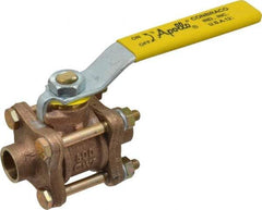 Apollo - 1/2" Pipe, Full Port, Bronze Standard Ball Valve - 3 Piece, Inline - One Way Flow, Soldered x Soldered Ends, Lever Handle, 600 WOG, 150 WSP - USA Tool & Supply