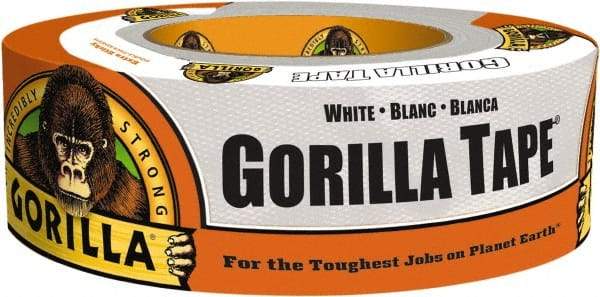 Gorilla Tape - 1-7/8" x 30 Yds White Duct Tape - 17 mil, Rubber Adhesive, Cotton/Polyester Blend Cloth Backing, 32°F to 150°F - USA Tool & Supply