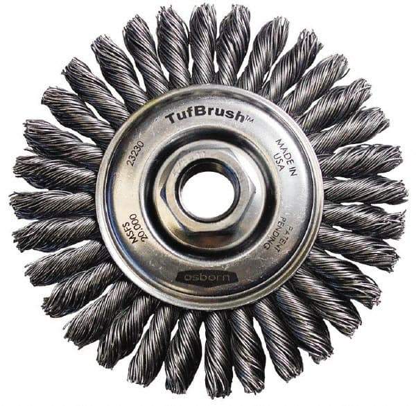Osborn - 4-1/8" OD, 5/8-11 Arbor Hole, Stringer Bead Steel Wheel Brush - 3/16" Face Width, 7/8" Trim Length, 0.02" Filament Diam, 20,000 RPM - USA Tool & Supply