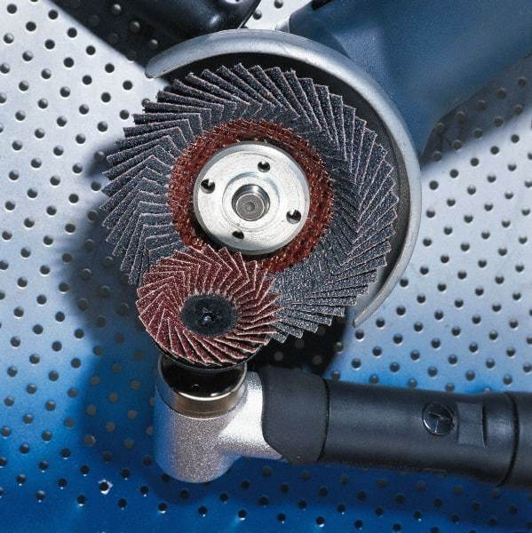 Garryson - 40 Grit, 4-1/2" Disc Diam, 5/8-11 Center Hole, Zirconia Alumina Flap Disc - 13,300 Max RPM, Fiberglass Backing, Arbor Attaching System, Coated - USA Tool & Supply