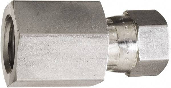 Made in USA - 5/8" Tube OD, 37° Stainless Steel Flared Tube Swivel Connector - 7/8-14 NPT, Female Flare x FNPT Ends - USA Tool & Supply