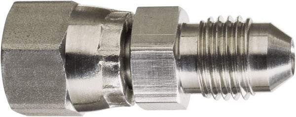 Made in USA - 5/8" Tube OD, 37° Stainless Steel Flared Tube Swivel Connector - 7/8-14 Female Flare x Male Flare Ends - USA Tool & Supply