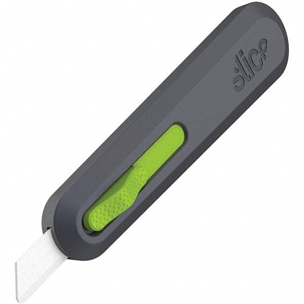 Slice - Nonsparking Ambidextrous Retractable Blade Utility Knife - 2-9/16" Blade Length, Black & Green, Ceramic Blade, Glass Filled Nylon & Steel Handle - USA Tool & Supply
