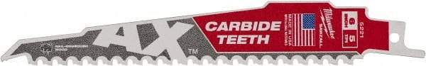 Milwaukee Tool - 6" Long x 1" Thick, Bi-Metal Reciprocating Saw Blade - Tapered Profile, 5 TPI, Toothed Edge, Universal Shank - USA Tool & Supply