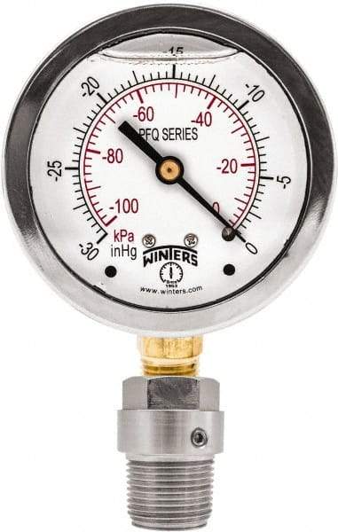 Winters - 2-1/2" Dial, 1/4 Thread, 0-60 Scale Range, Pressure Gauge - Bottom Connection Mount, Accurate to 1.5% of Scale - USA Tool & Supply
