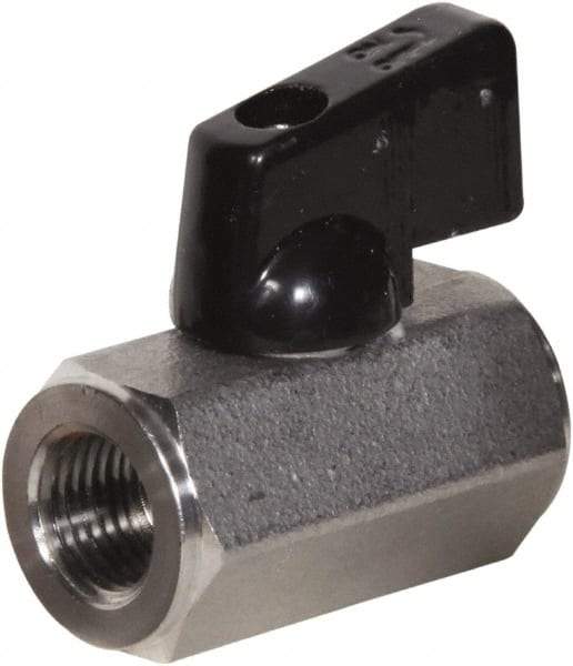 Value Collection - 3/8" Pipe, Full Port, Stainless Steel Miniature Ball Valve - Inline - Two Way Flow, FNPT x FNPT Ends, Wedge Handle, 1,000 WOG, 150 WSP - USA Tool & Supply