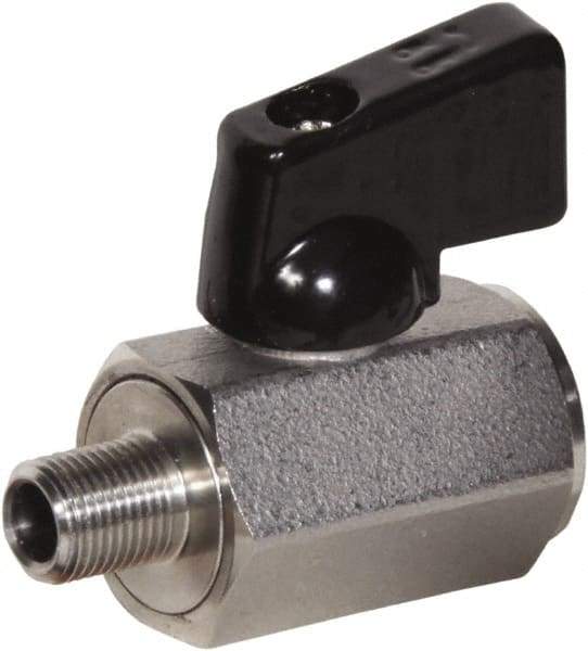 Value Collection - 3/8" Pipe, Full Port, Stainless Steel Miniature Ball Valve - Inline - Two Way Flow, MNPT x FNPT Ends, Wedge Handle, 1,000 WOG, 150 WSP - USA Tool & Supply