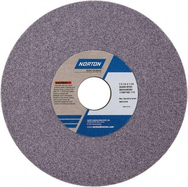 Norton - 7" Diam x 1-1/4" Hole x 1/2" Thick, J Hardness, 60 Grit Surface Grinding Wheel - Aluminum Oxide, Type 1, Medium Grade, Vitrified Bond - USA Tool & Supply