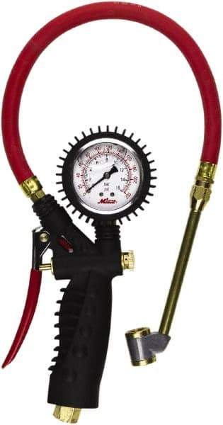 Milton - 0 to 230 psi Dial Large Bore Dual Head Tire Pressure Gauge - 15' Hose Length - USA Tool & Supply