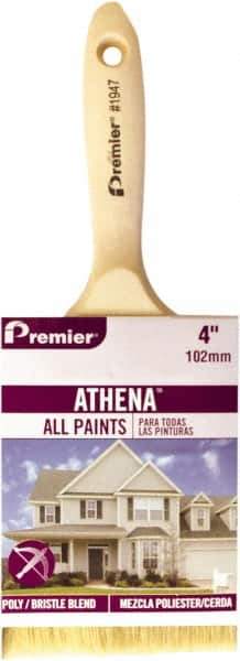 Premier Paint Roller - 4" Flat Polyester/Natural General Purpose Paint Brush Set - 3-1/2" Bristle Length, 6" Wood Beavertail Handle - USA Tool & Supply