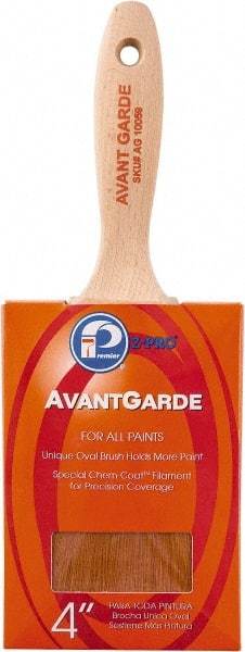 Premier Paint Roller - 4" Oval Polyester Sash Brush - 3-1/2" Bristle Length, 5-3/4" Wood Sash Handle - USA Tool & Supply
