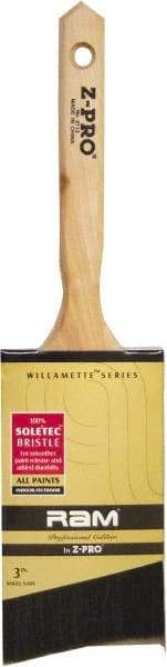 Premier Paint Roller - 3" Angled Polyester Angular Brush - 3-1/2" Bristle Length, 2" Wood Sash Handle - USA Tool & Supply