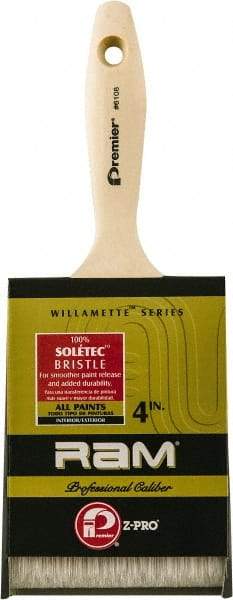 Premier Paint Roller - 4" Flat Polyester General Purpose Paint Brush - 2-3/4" Bristle Length, 4" Wood Beavertail Handle - USA Tool & Supply
