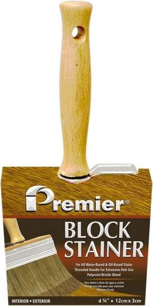 Premier Paint Roller - 5" Flat Polyester/Natural Stainer Brush - 3" Bristle Length, 5-1/4" Wood Threaded Wood Handle - USA Tool & Supply