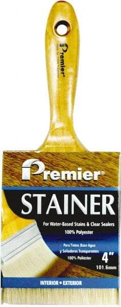 Premier Paint Roller - 4" Flat Polyester Stainer Brush - 3" Bristle Length, 6-1/2" Wood Beavertail Handle - USA Tool & Supply