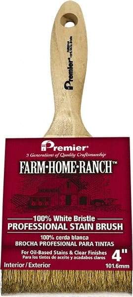Premier Paint Roller - 4" Flat White China Bristle Stainer Brush - 2-5/8" Bristle Length, 6" Wood Beavertail Handle - USA Tool & Supply