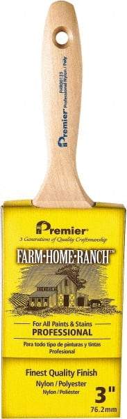 Premier Paint Roller - 3" Flat Nylon/Polyester General Purpose Paint Brush - 3-1/4" Bristle Length, 5-1/2" Wood Beavertail Handle - USA Tool & Supply