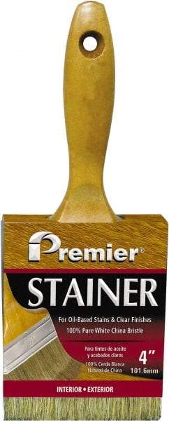 Premier Paint Roller - 4" Flat White China Bristle Stainer Brush - 2-3/4" Bristle Length, 5-1/4" Wood Beavertail Handle - USA Tool & Supply
