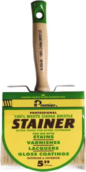 Premier Paint Roller - 5" Flat White China Bristle Stainer Brush - 3" Bristle Length, 5-1/4" Wood Threaded Wood Handle - USA Tool & Supply