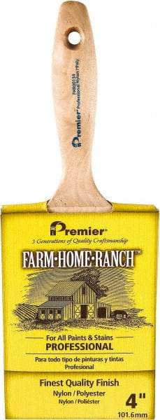 Premier Paint Roller - 4" Flat Nylon/Polyester General Purpose Paint Brush - 3-1/2" Bristle Length, 5-3/4" Wood Beavertail Handle - USA Tool & Supply