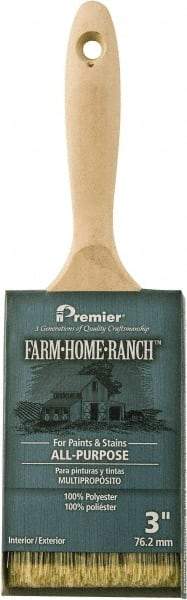 Premier Paint Roller - 3" Flat Polyester General Purpose Paint Brush - 3" Bristle Length, 5-3/4" Wood Beavertail Handle - USA Tool & Supply