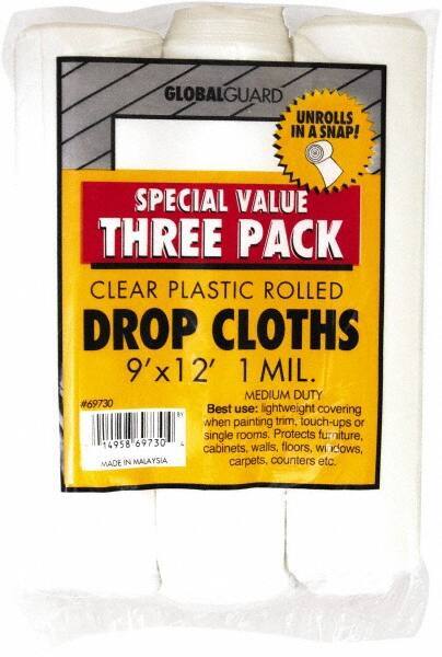 Premier Paint Roller - Medium Weight Plastic Drop Cloth - 12' x 9', 1 mil Thick, Off White - USA Tool & Supply