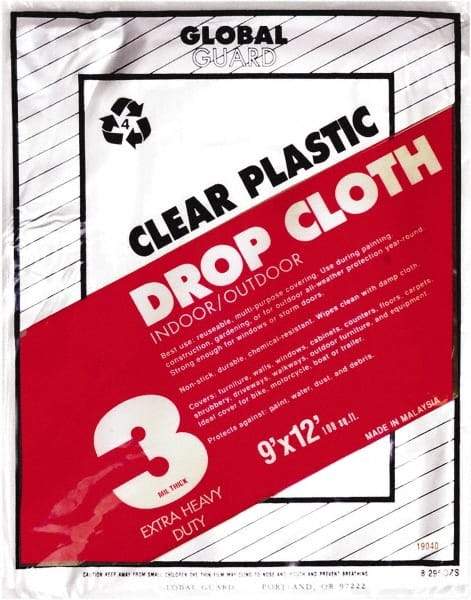 Premier Paint Roller - Medium Weight Plastic Drop Cloth - 12' x 9', 3 mil Thick, Off White - USA Tool & Supply