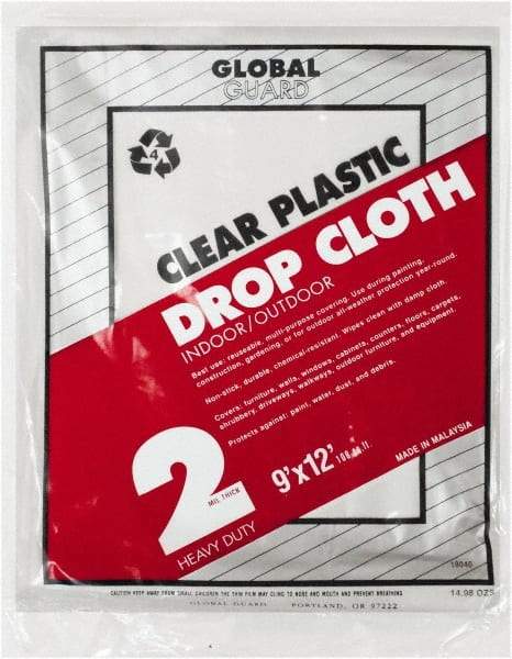 Premier Paint Roller - Medium Weight Plastic Drop Cloth - 12' x 9', 2 mil Thick, Off White - USA Tool & Supply