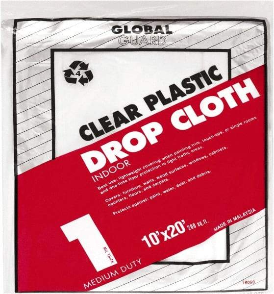 Premier Paint Roller - Medium Weight Plastic Drop Cloth - 20' x 10', 1 mil Thick, Off White - USA Tool & Supply