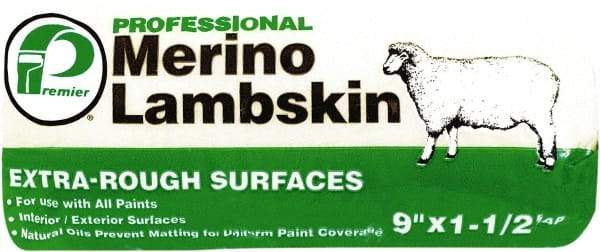 Premier Paint Roller - 1-1/2" Nap, 9" Wide Paint Roller Cover - Extra-Rough Texture, Lambskin - USA Tool & Supply